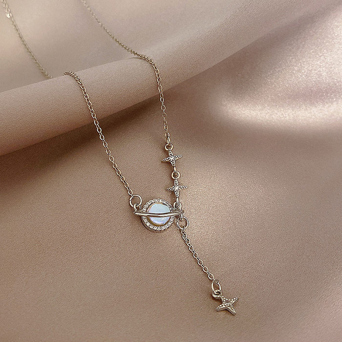 Simple Style Geometric Stainless Steel Irregular Plating Inlay Zircon Silver Plated Necklace