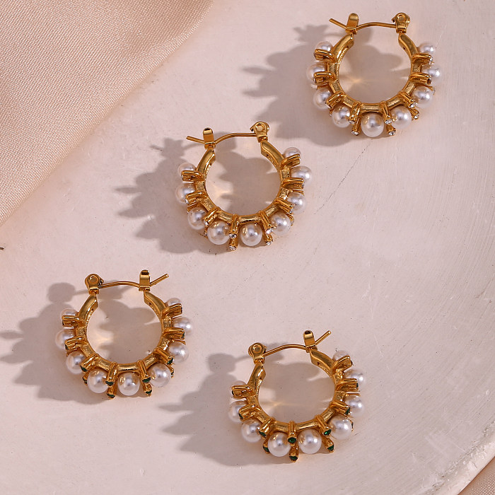 Elegante, luxuriöse, modische, geometrische Ohrringe mit künstlichen Perlen aus Edelstahl, 1 Paar