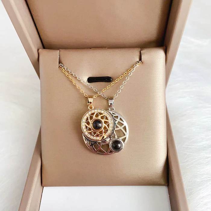 Retro Lady Cross Moon Heart Shape Stainless Steel Artificial Gemstones Zircon Pendant Necklace In Bulk