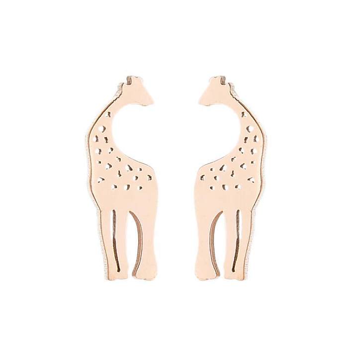 1 paire de clous d'oreilles plaqués en acier inoxydable, girafe à la mode