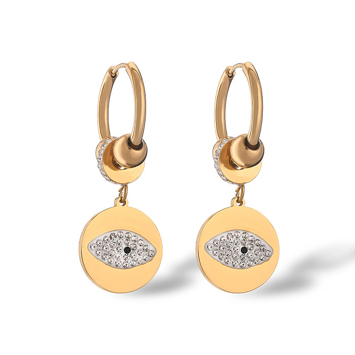 1 Pair Casual Simple Style Round Devil'S Eye Plating Inlay Stainless Steel Zircon 18K Gold Plated Drop Earrings