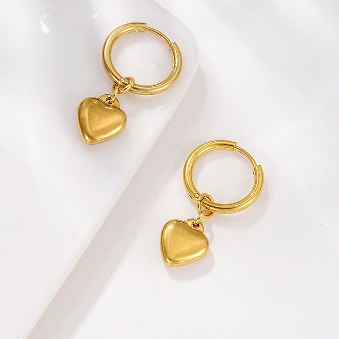 1 Pair Elegant Lady Heart Shape Polishing Stainless Steel  Drop Earrings