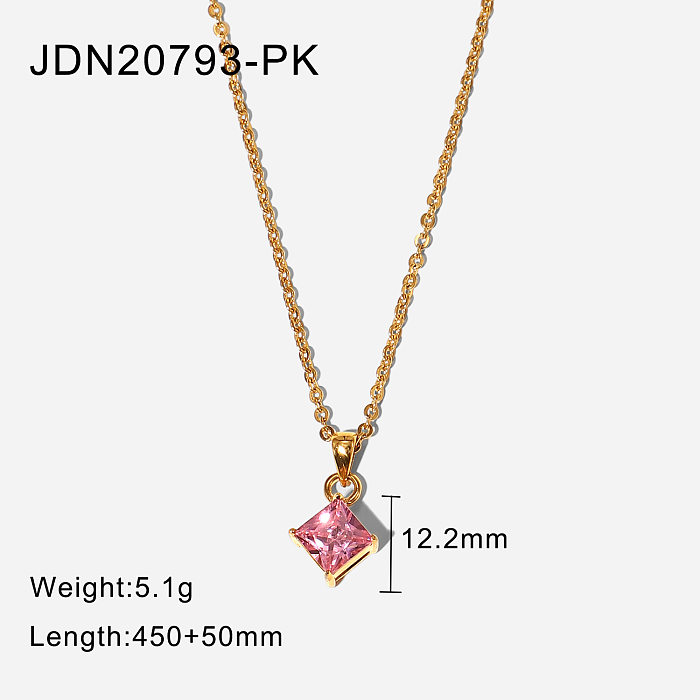Fashion Geometric Gold-plated Stainless Steel  Pink Diamond Zircon Necklace