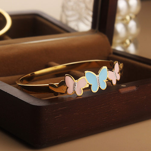 Sweet Butterfly Titanium Steel Plating Gold Plated Bangle