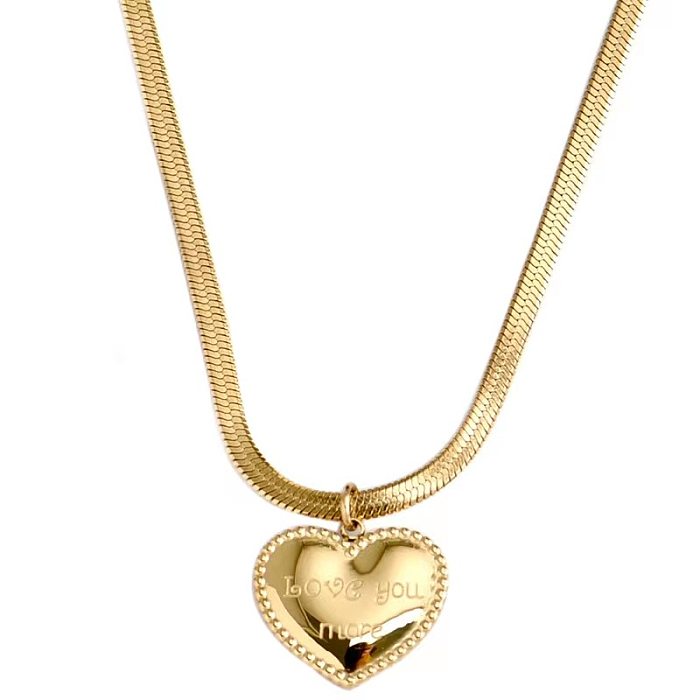 Retro Simple Style Heart Shape Stainless Steel Plating 18K Gold Plated Pendant Necklace