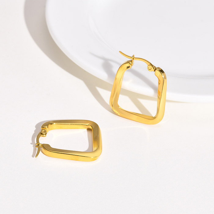 1 paire de boucles d'oreilles carrées en acier inoxydable, Style Simple, placage de polissage, plaqué or 18 carats