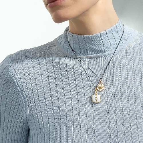 Simple Style Korean Style Constellation Stainless Steel  Enamel Plating Inlay Zircon 18K Gold Plated Pendant Necklace