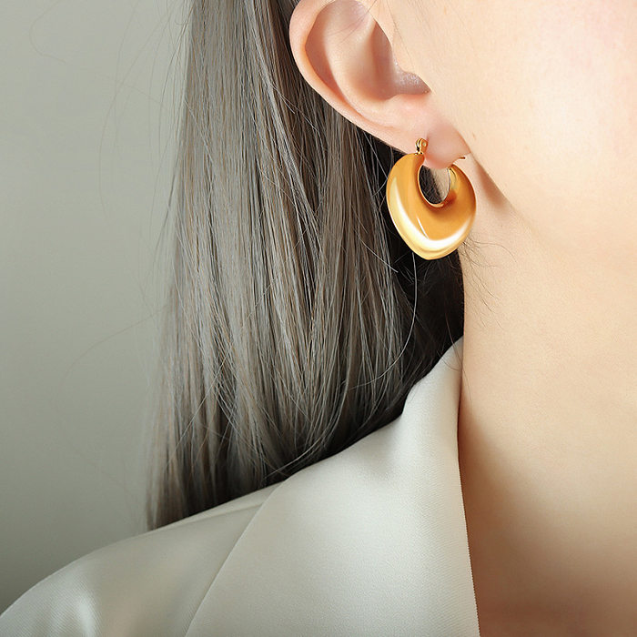 Boucles d'oreilles rétro géométriques en acier inoxydable, couleur unie, 1 paire