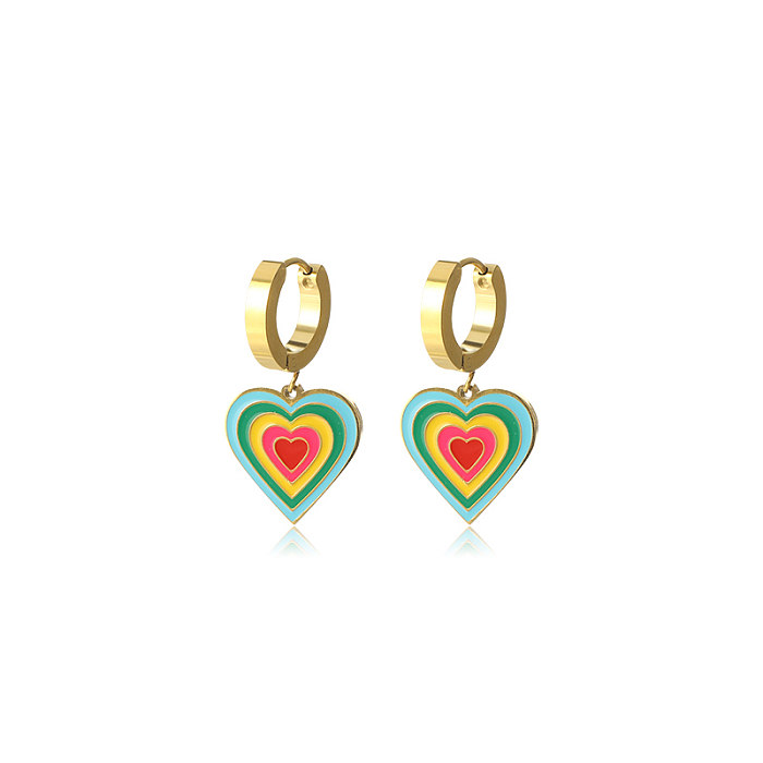 1 Pair Simple Style Heart Shape Enamel Plating Stainless Steel  18K Gold Plated Earrings