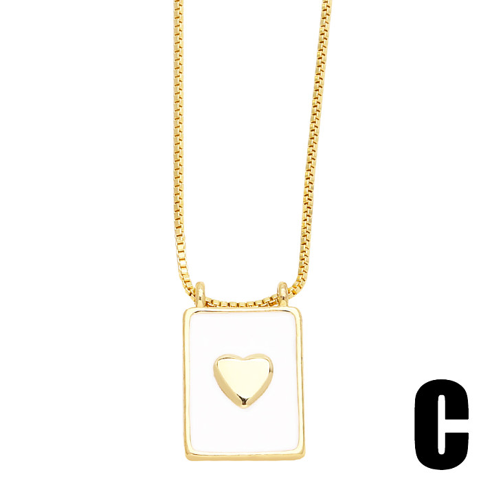 Style simple décontracté forme de coeur humain rectangle en acier inoxydable cuivre émail placage plaqué or 18 carats pendentif collier long collier