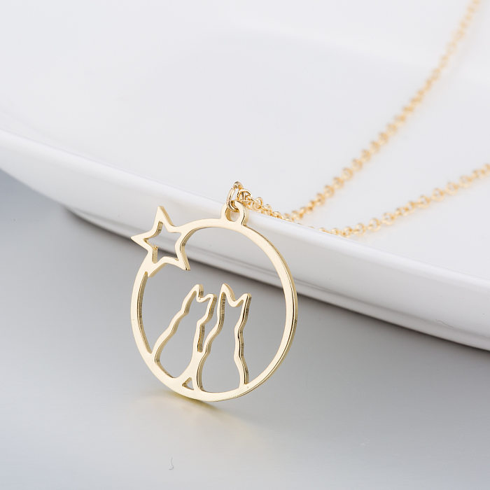 Cute Cat Stainless Steel  Plating Pendant Necklace