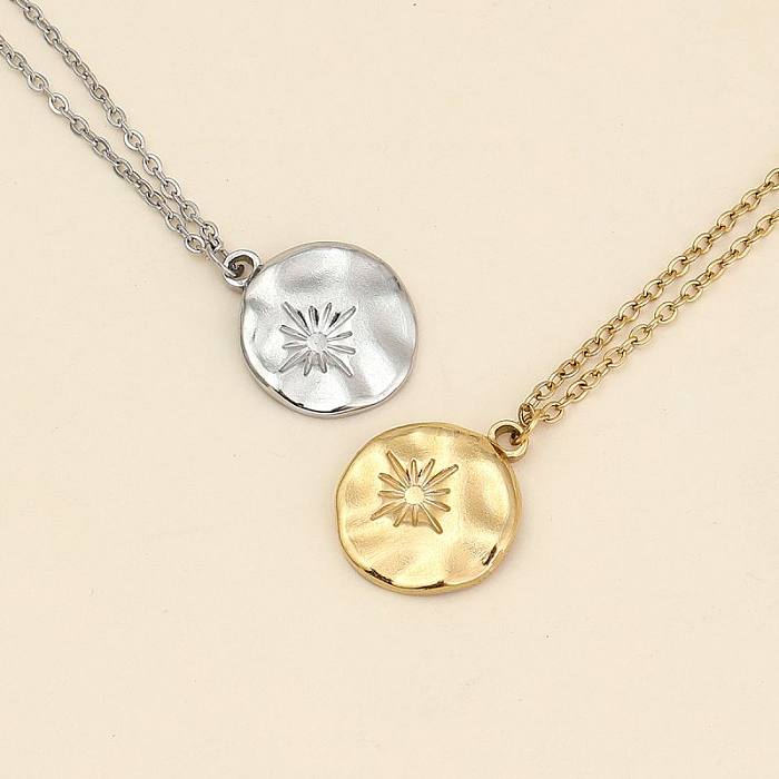 Collier à pendentif plaqué or 18 carats en acier inoxydable avec fleur de soleil décontractée de style IG