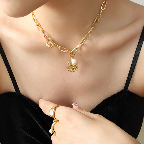 Fashion Insect Stainless Steel Plating Pearl Necklace