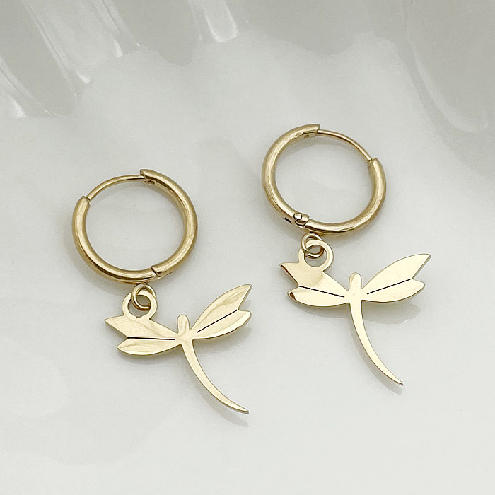 1 Pair Simple Style Animal Cross Airplane Plating Stainless Steel  14K Gold Plated Earrings