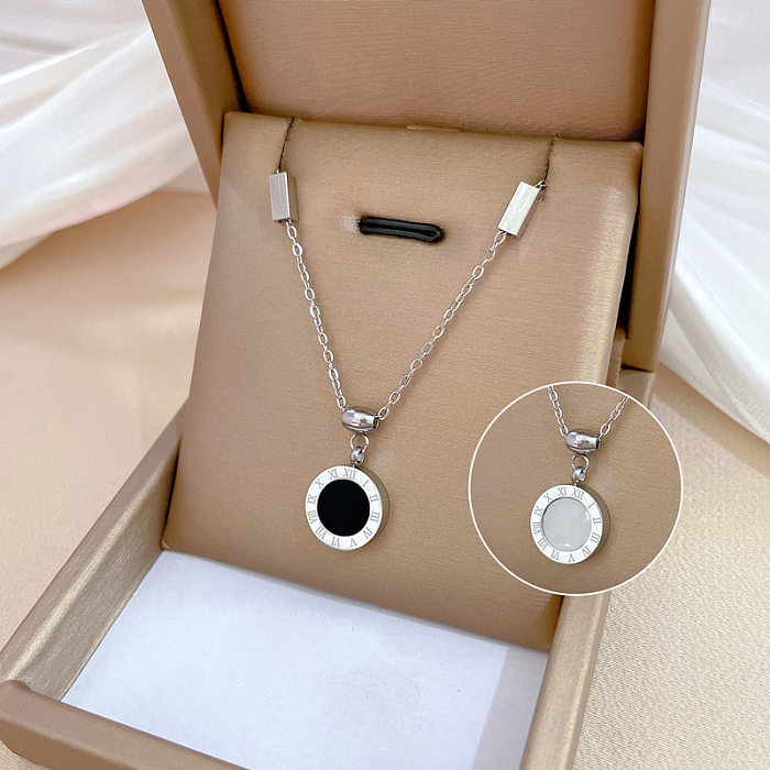 Simple Style Round Letter Stainless Steel Plating Inlay Shell Pendant Necklace
