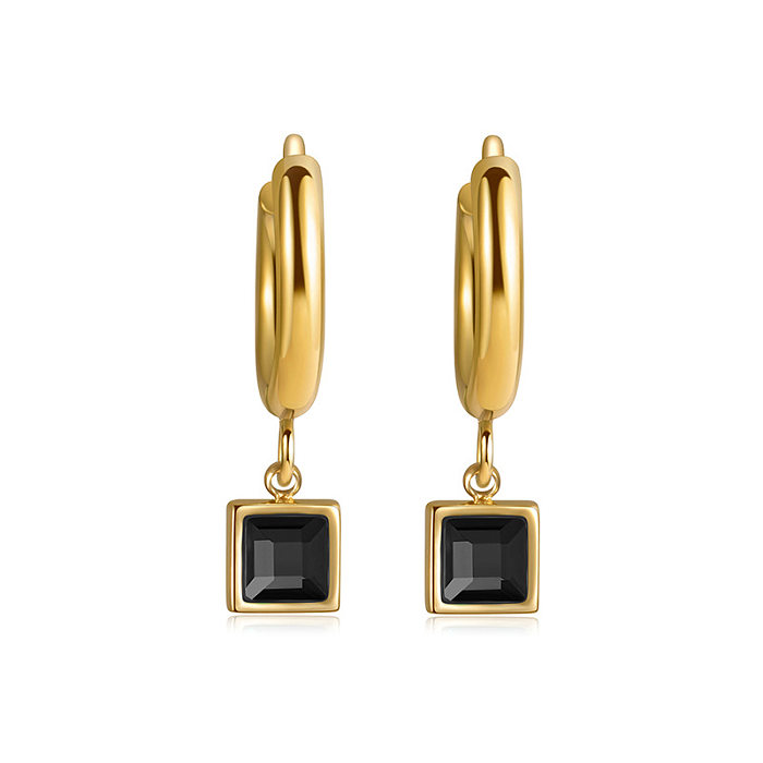 Simple Style Square Stainless Steel  Earrings Plating Zircon Stainless Steel  Earrings