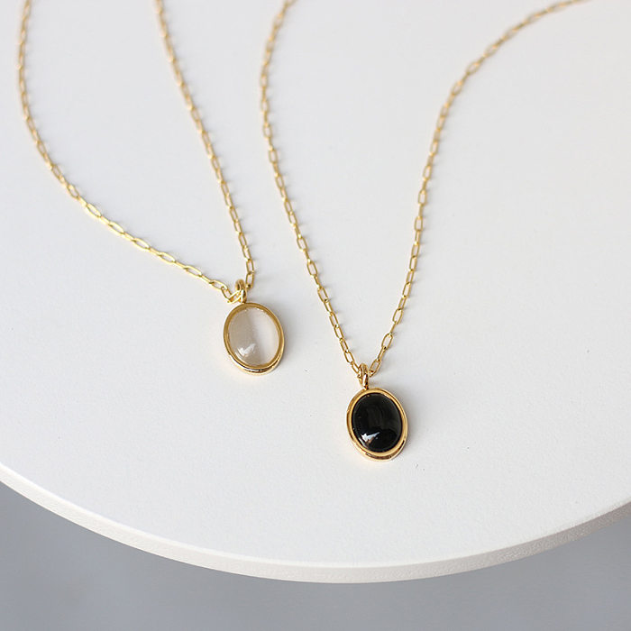 Bijoux en gros pendentif opale noire et blanche, collier en acier inoxydable, bijoux