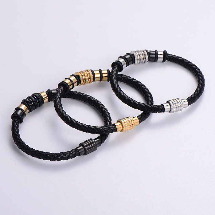 Simple Style Solid Color Stainless Steel Beaded Plating 24K Gold Plated Bracelets