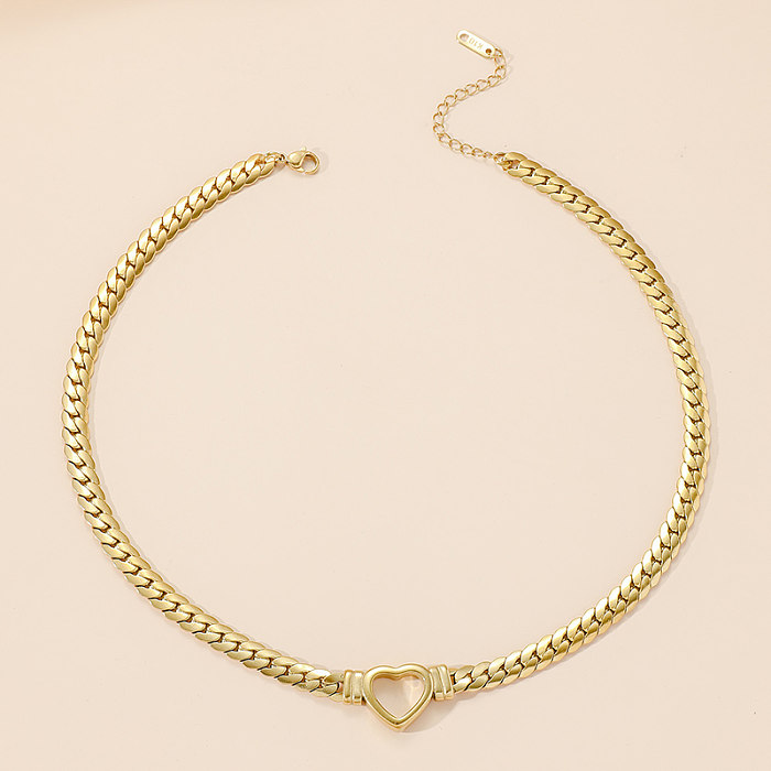 Elegant Luxurious Shiny Heart Shape Stainless Steel Polishing Plating 18K Gold Plated Necklace