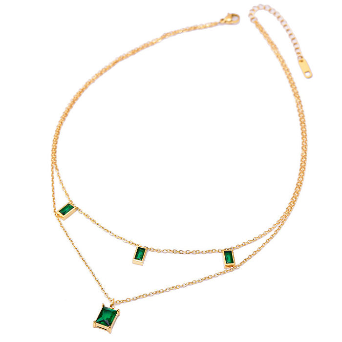Schlichter, geometrischer, quadratischer Edelstahl-Halsketten mit vergoldeten Strasssteinen, 1 Stück