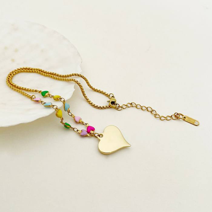 Fashion Heart Shape Stainless Steel  Enamel Plating Pendant Necklace 1 Piece