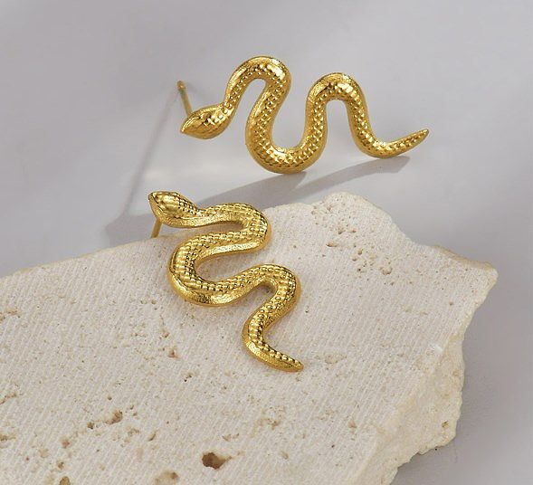 1 Pair Retro Snake Plating Stainless Steel  18K Gold Plated Earrings