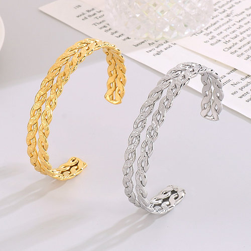 Modern Style Simple Style Solid Color Stainless Steel Titanium Steel Gold Plated Rhinestones Bangle In Bulk