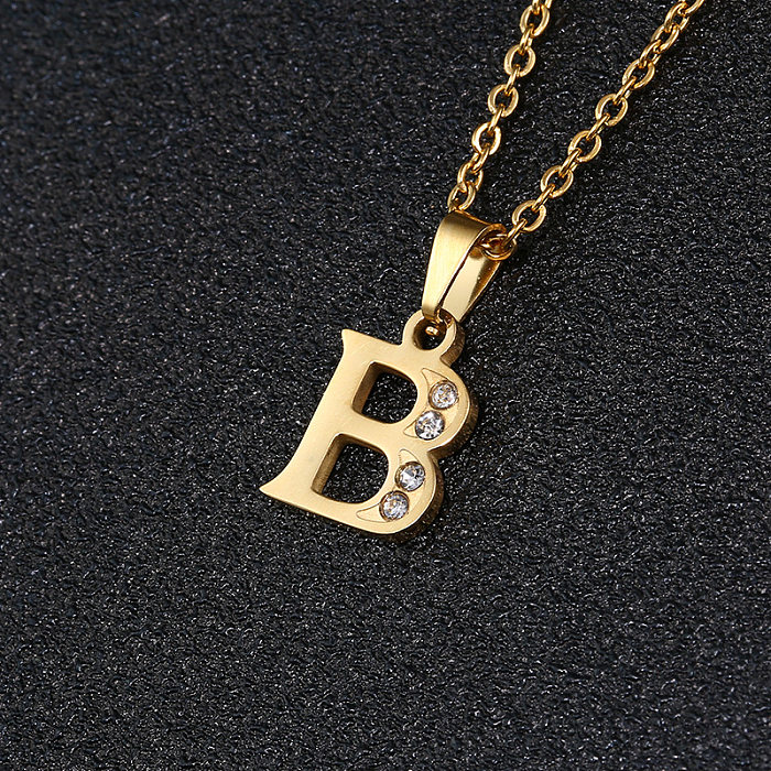 Fashion Letter Stainless Steel Necklace Inlay Zircon Stainless Steel  Necklaces
