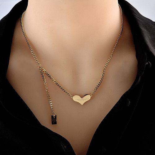 Collier pendentif plaqué or 18 carats, style simple, en forme de cœur, en acier inoxydable, placage de polissage