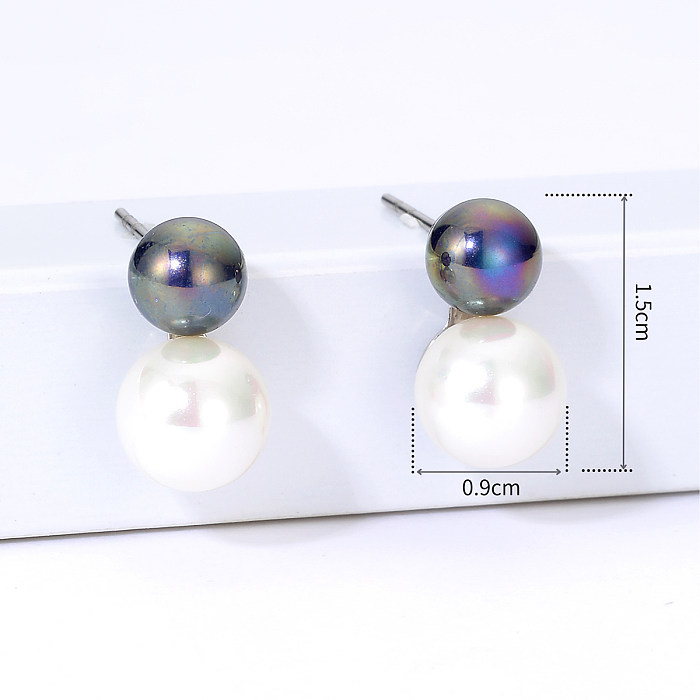 1 paire de clous d'oreilles en perles artificielles, Style Simple, incrustation de placage en acier inoxydable