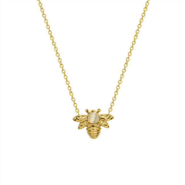 Mode Tier Biene Opal Anhänger Einfache Edelstahl Halskette Großhandel