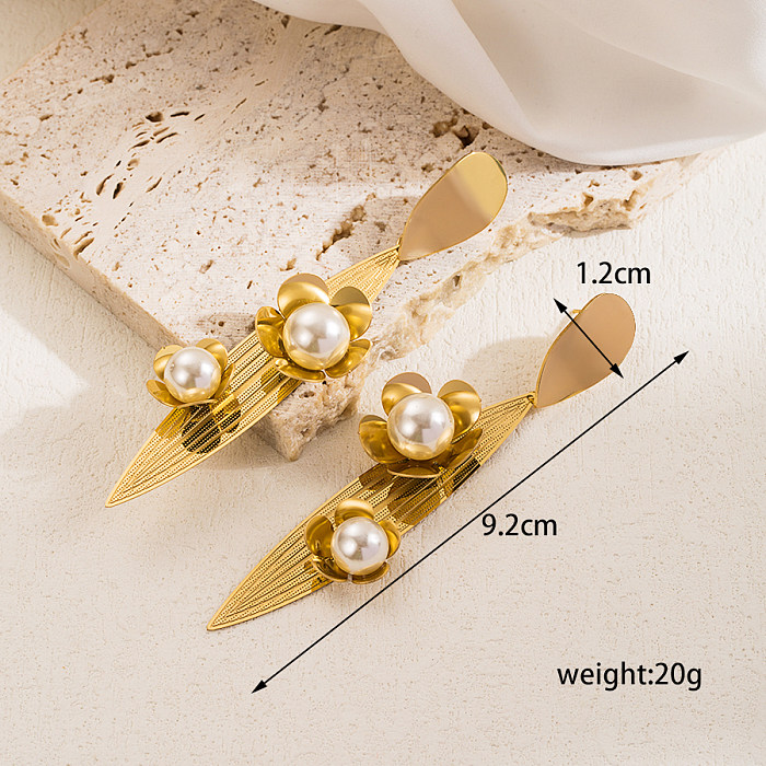 1 Pair Simple Style Heart Shape Plating Inlay Stainless Steel  Artificial Pearls 18K Gold Plated Drop Earrings