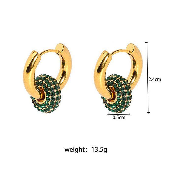 1 Pair Simple Style Round Inlay Stainless Steel  Zircon Earrings