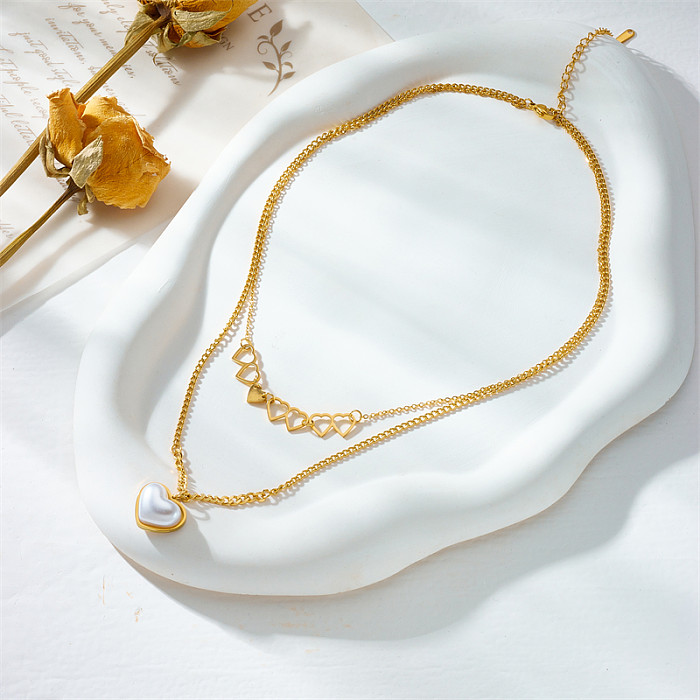 Mehrschichtige Halsketten im Barockstil im Vintage-Stil in Herzform mit Edelstahlbeschichtung und 18-Karat-Vergoldung