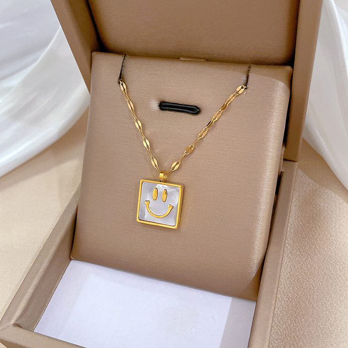 Hip-Hop Letter Square Heart Shape Stainless Steel  Inlay Artificial Pearls Necklace 1 Piece