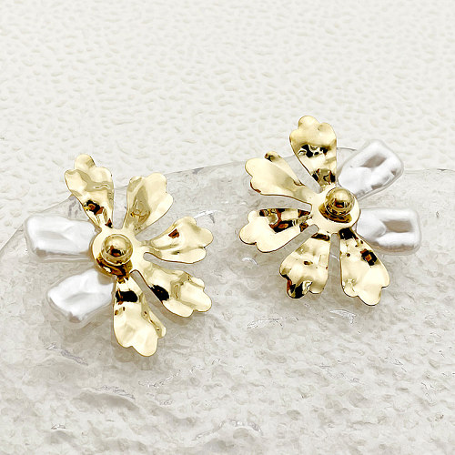 1 Pair Commute Flower Plating Stainless Steel  Gold Plated Ear Studs