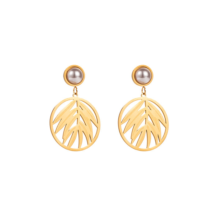 1 Pair Elegant Round Heart Shape Flower Inlay Stainless Steel Rhinestones Pearl Zircon Gold Plated Drop Earrings