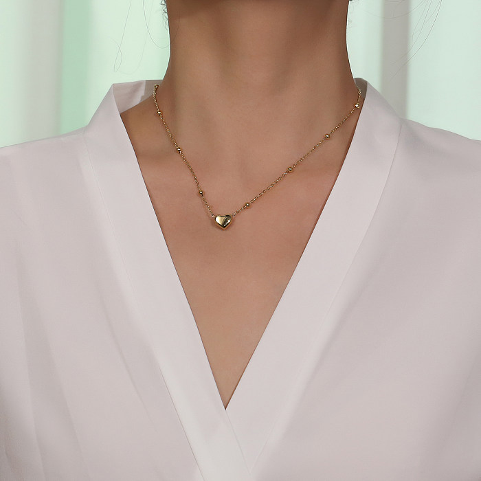 Edelstahl-Mode-Gold-einfache Herz-Anhänger-Perlen-Halskette