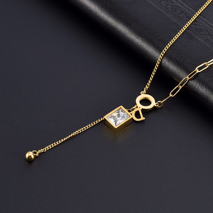Collier avec pendentif plaqué or et zircon rectangulaire élégant en acier inoxydable
