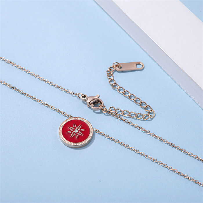 Simple Style Octagonal Star Stainless Steel  Polishing Plating Inlay Diamond Rose Gold Plated Pendant Necklace