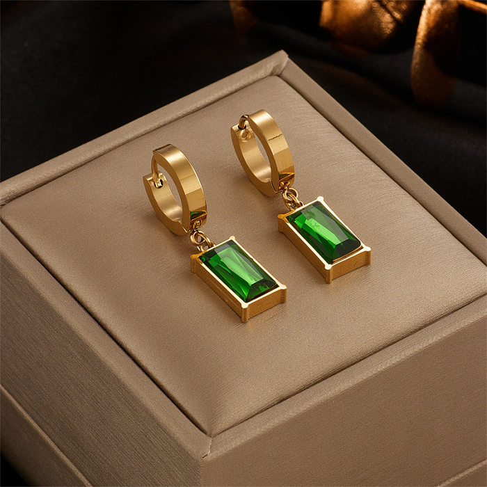 1 Pair Elegant Retro Commute Square Plating Inlay Stainless Steel  Zircon 18K Gold Plated Drop Earrings Ear Studs