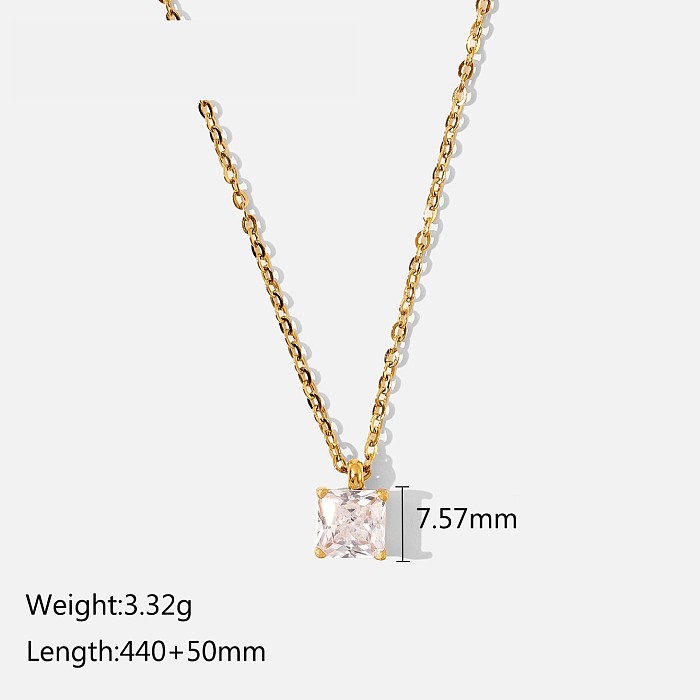 Gleicher Stil wie die Halskette europäischer und amerikanischer Web-Prominente, 18 Karat Gold, Edelstahl, weiß/rosa/grün, quadratische Zirkon-Anhänger-Halskette, Ornament für Damen