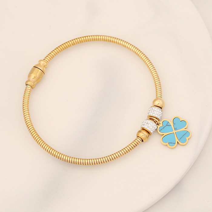 Simple Style Commute Star Stainless Steel Plating Inlay Artificial Gemstones Bangle