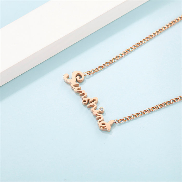 Simple Style Classic Style Letter Stainless Steel  Rose Gold Plated Zircon Pendant Necklace In Bulk