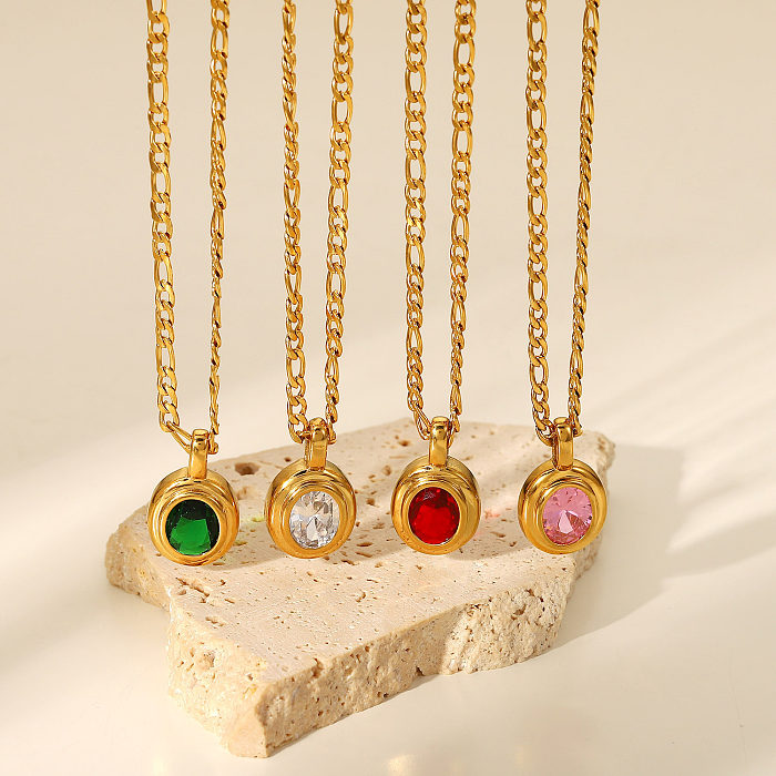 Halskette mit Anhänger aus 18 Karat vergoldetem Edelstahl im Vintage-Stil mit eingelegtem farbigem Kristallzirkon