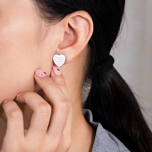 1 Pair Cute Heart Shape Polishing Epoxy Stainless Steel  Ear Studs