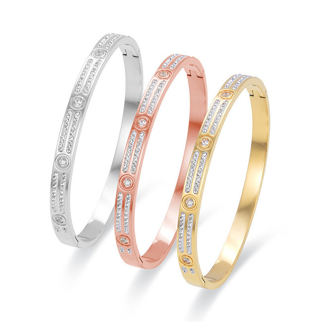 Bracelet de style simple avec incrustation de strass en acier inoxydable de couleur unie