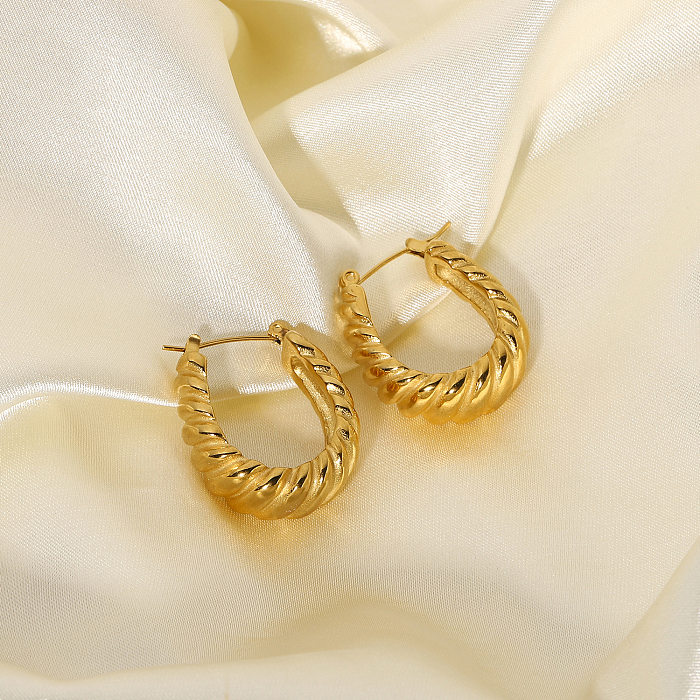 Wholesale Jewelry C-shaped Twisted Flower Croissant Stainless Steel  Earrings jewelry