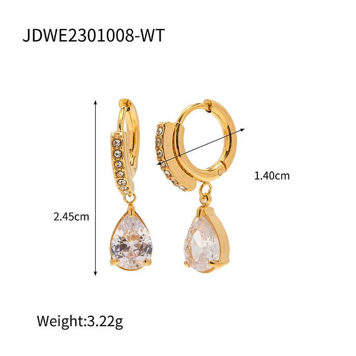 1 Pair Modern Style Water Droplets Stainless Steel  Plating Inlay Zircon 18K Gold Plated Drop Earrings