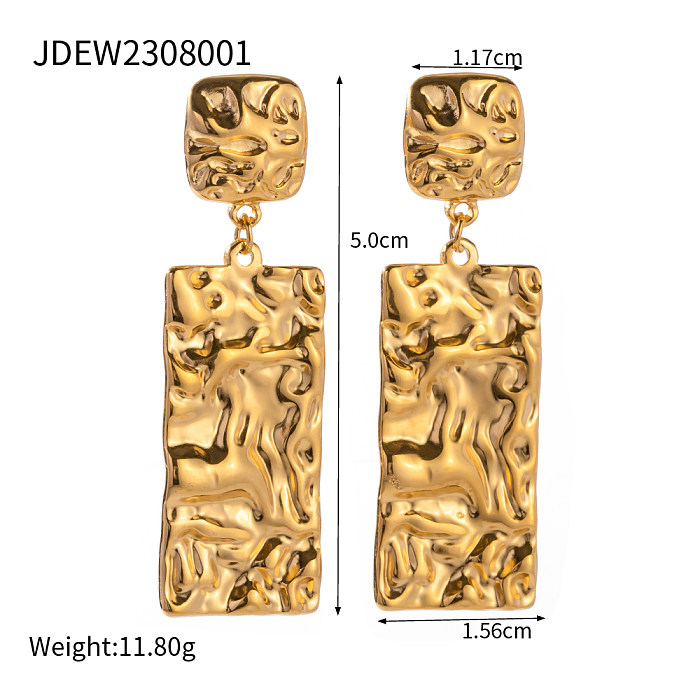 1 Pair IG Style Simple Style Rectangle Plating Pleated Stainless Steel  18K Gold Plated Drop Earrings